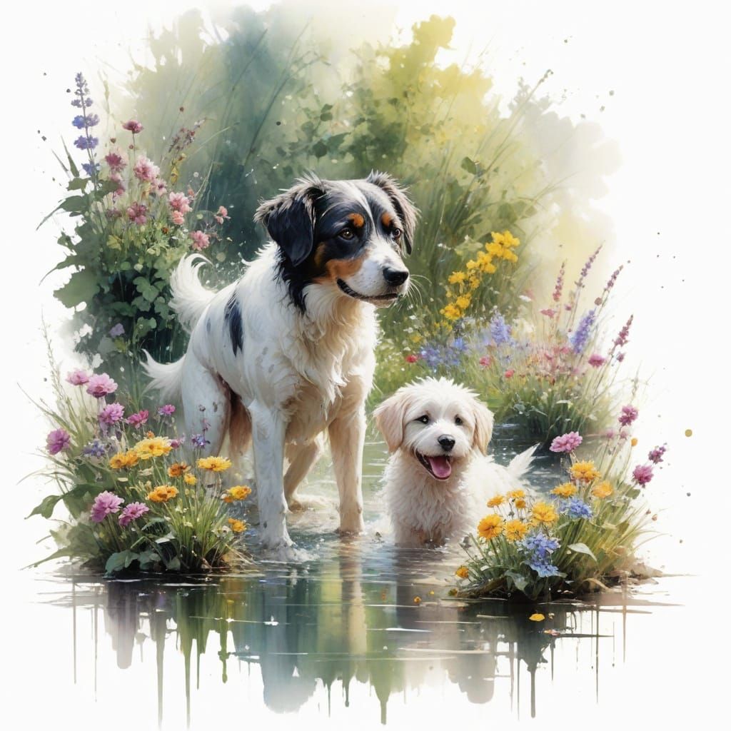 Canine Delight in a Sunlit Oasis