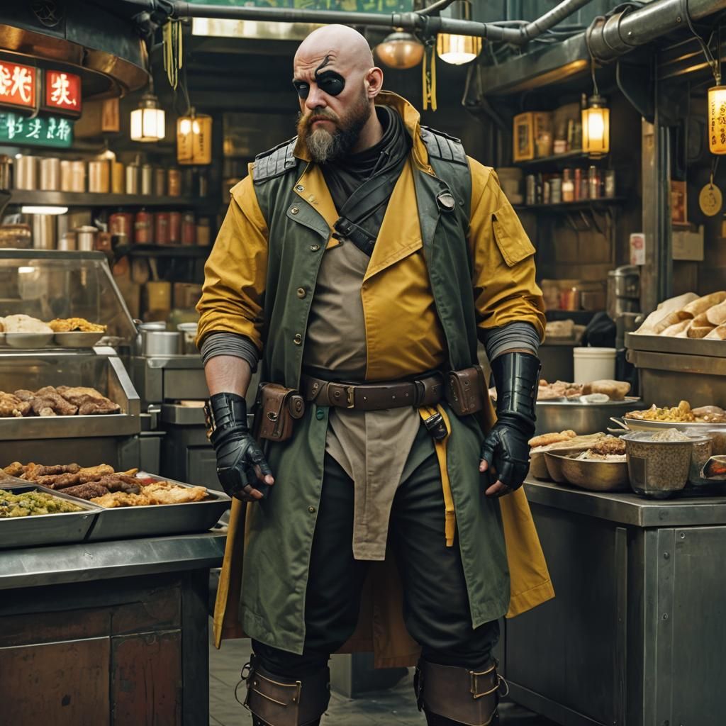 Cyberpunk Dwarf with Eye Patch in Film Still