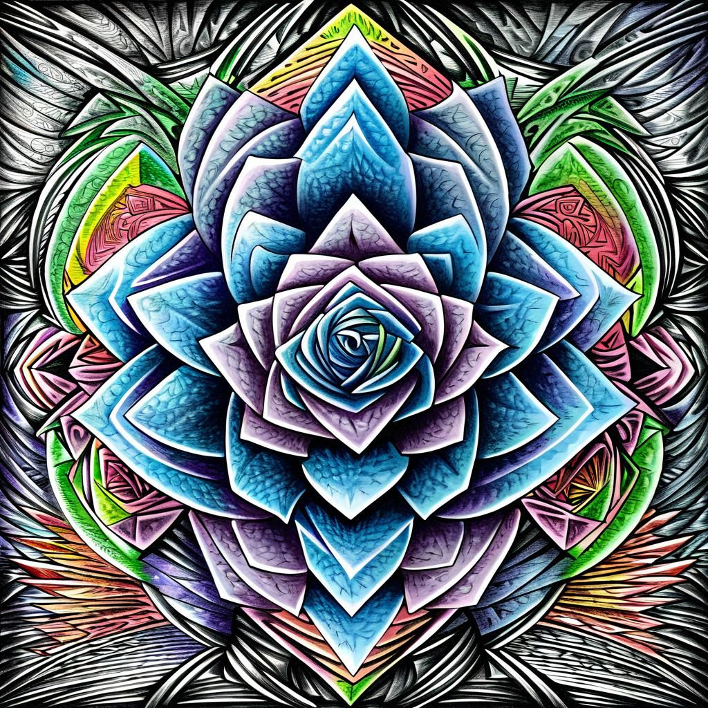 Crystal Galaxy Rose in Pencil Drawing Style