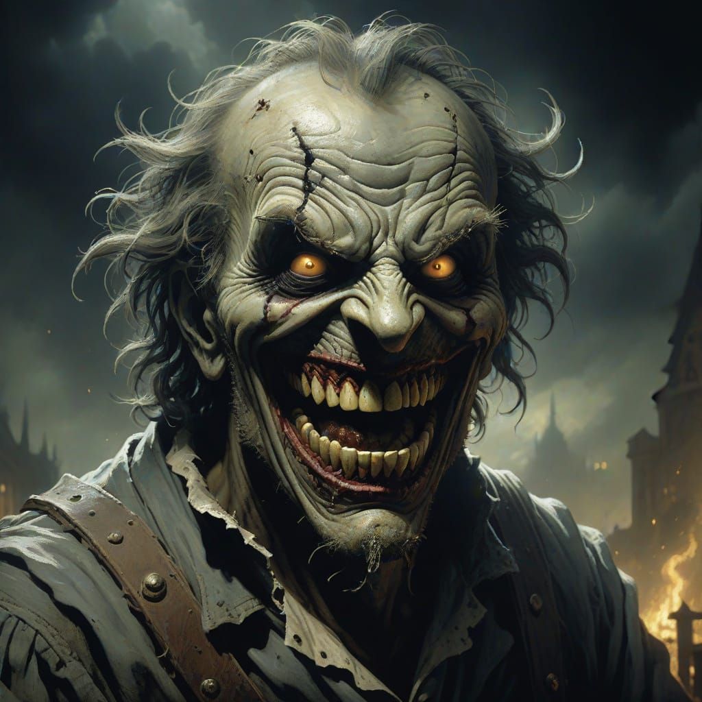 Tormented Smile: A Horror Image in Engraving Style