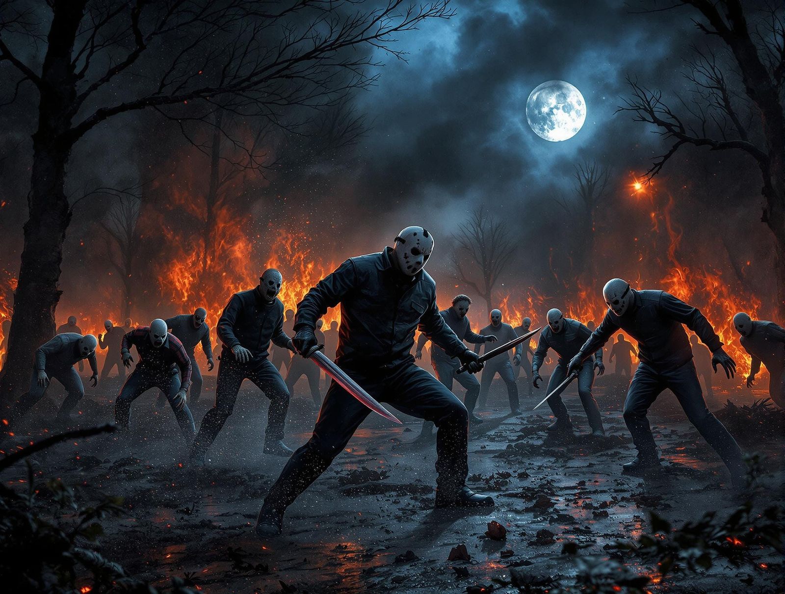 Horror Icons Clash with Zombies: Hyperrealistic Battle