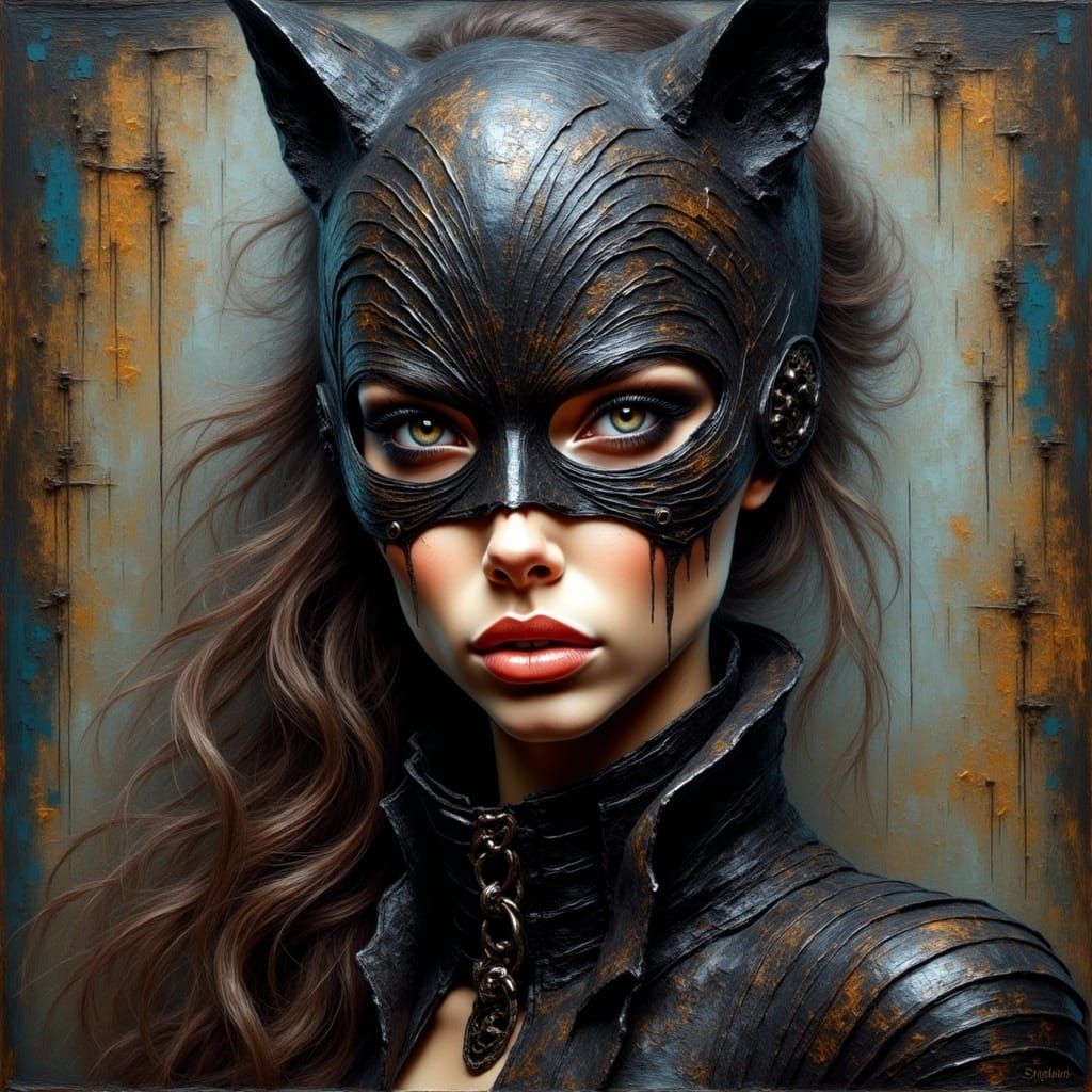 Hyper-Realistic Macabre Portrait of Catwoman from the Right