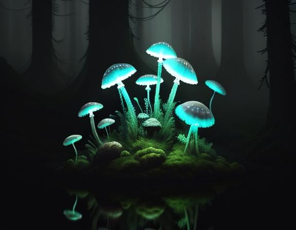 Jellyfish in Mystical Forest Digital Matte Painting
