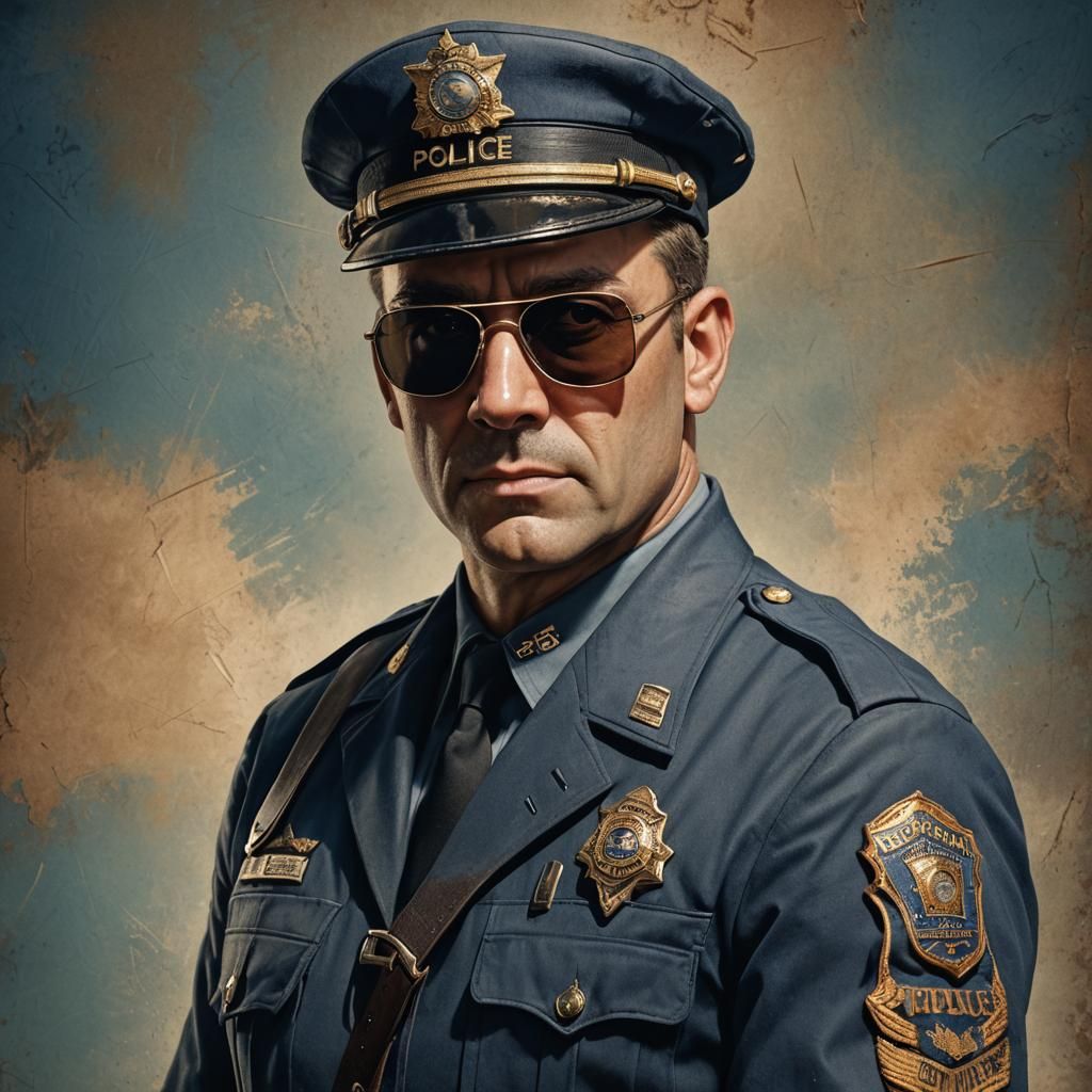 1945 Deputy Police Officer Portrait in Noir Style