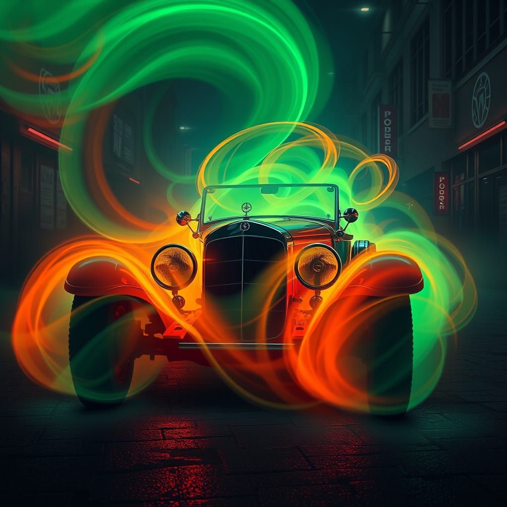 Mercedes pinz under neon green and orange lights ✨️