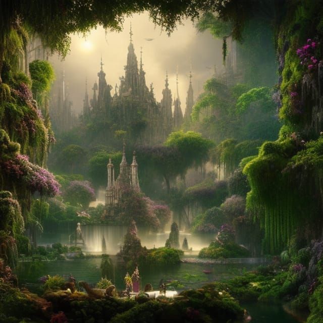 Utopian City with Floating Gardens: Digital Matte Painting