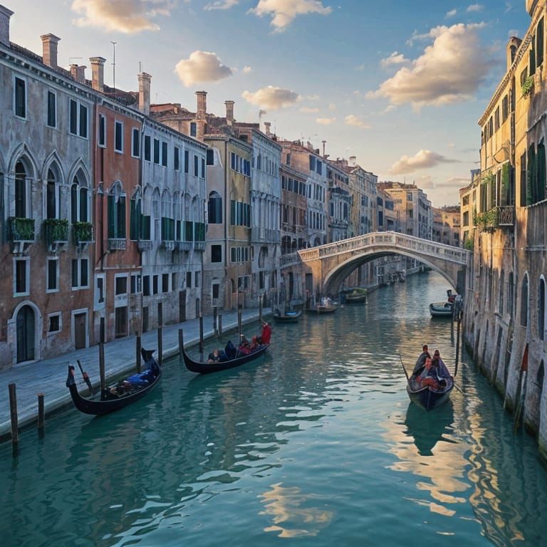 Venice bridge with grand canal and Gondolin with gondola glo...