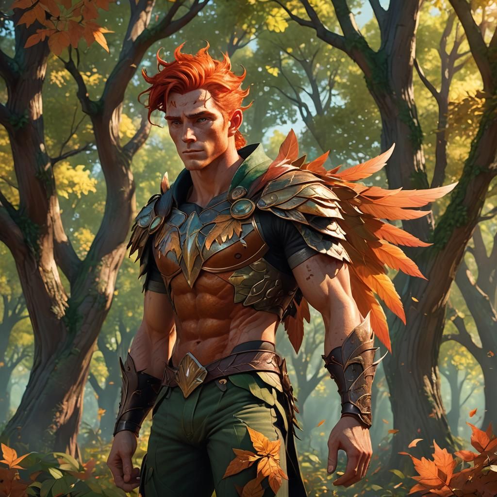Handsome Fae with Red Hair in Forest, 3D Art