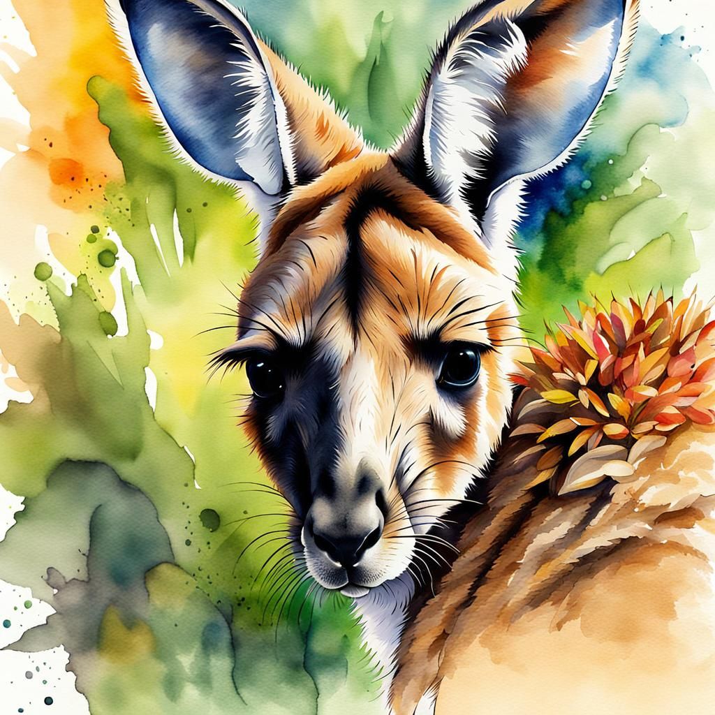 Endearing Kangaroo Baby in Watercolor Style