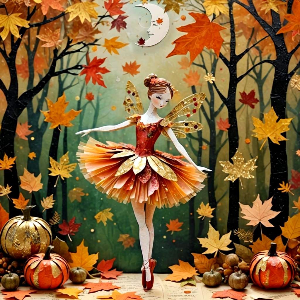 Whimsical Fairy Ballerina Collage in Fall Scene