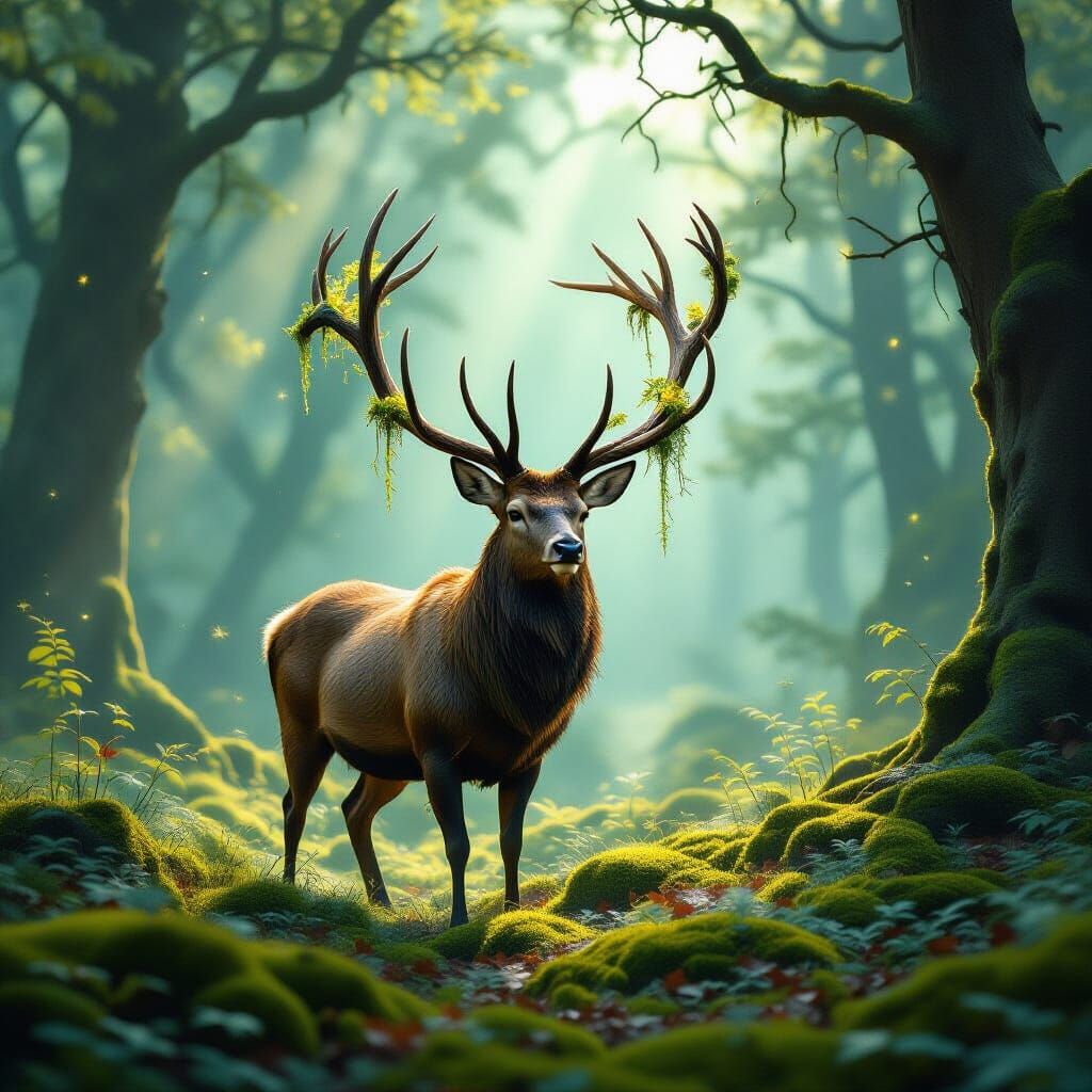 Majestic Stag in Enchanted Forest Clearing