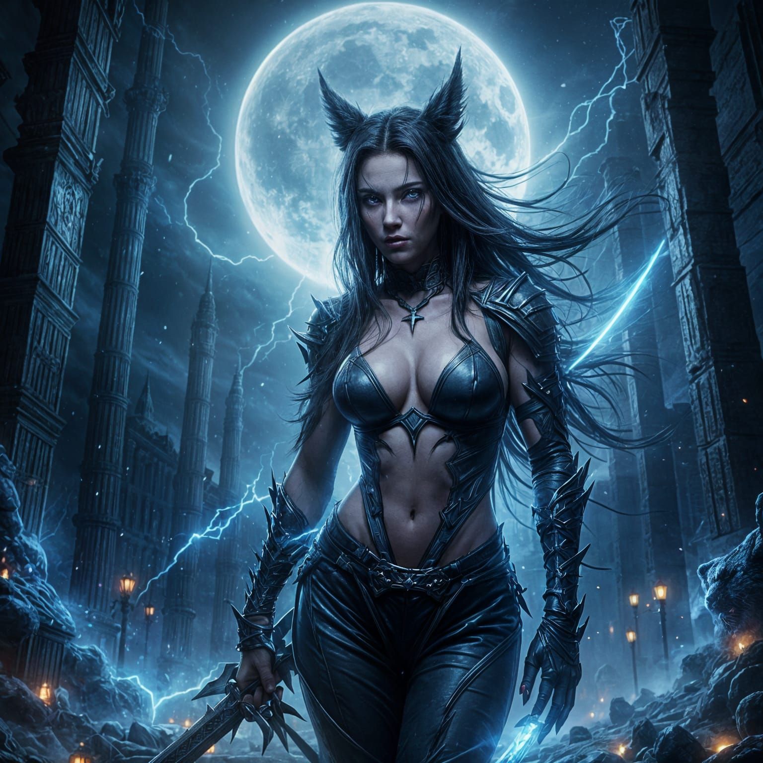 Muscular Half-Demon Lord in Winter, Dark Fantasy Style