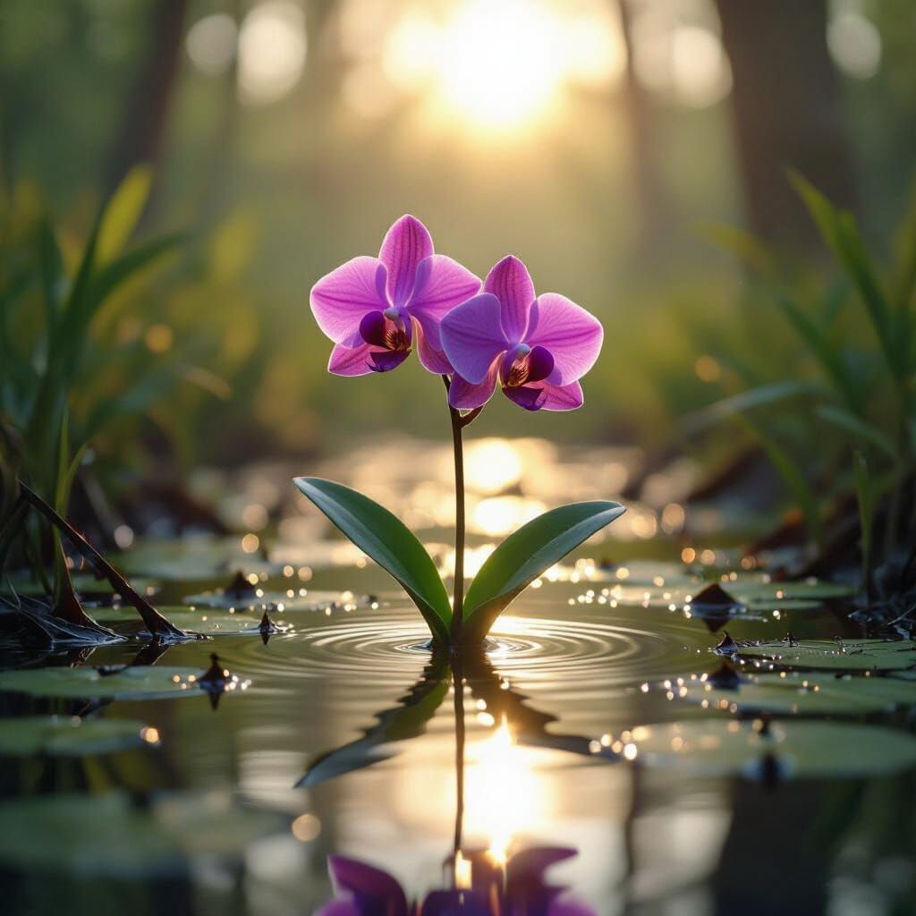 Purple Orchid in Swamp with Cinematic Lighting