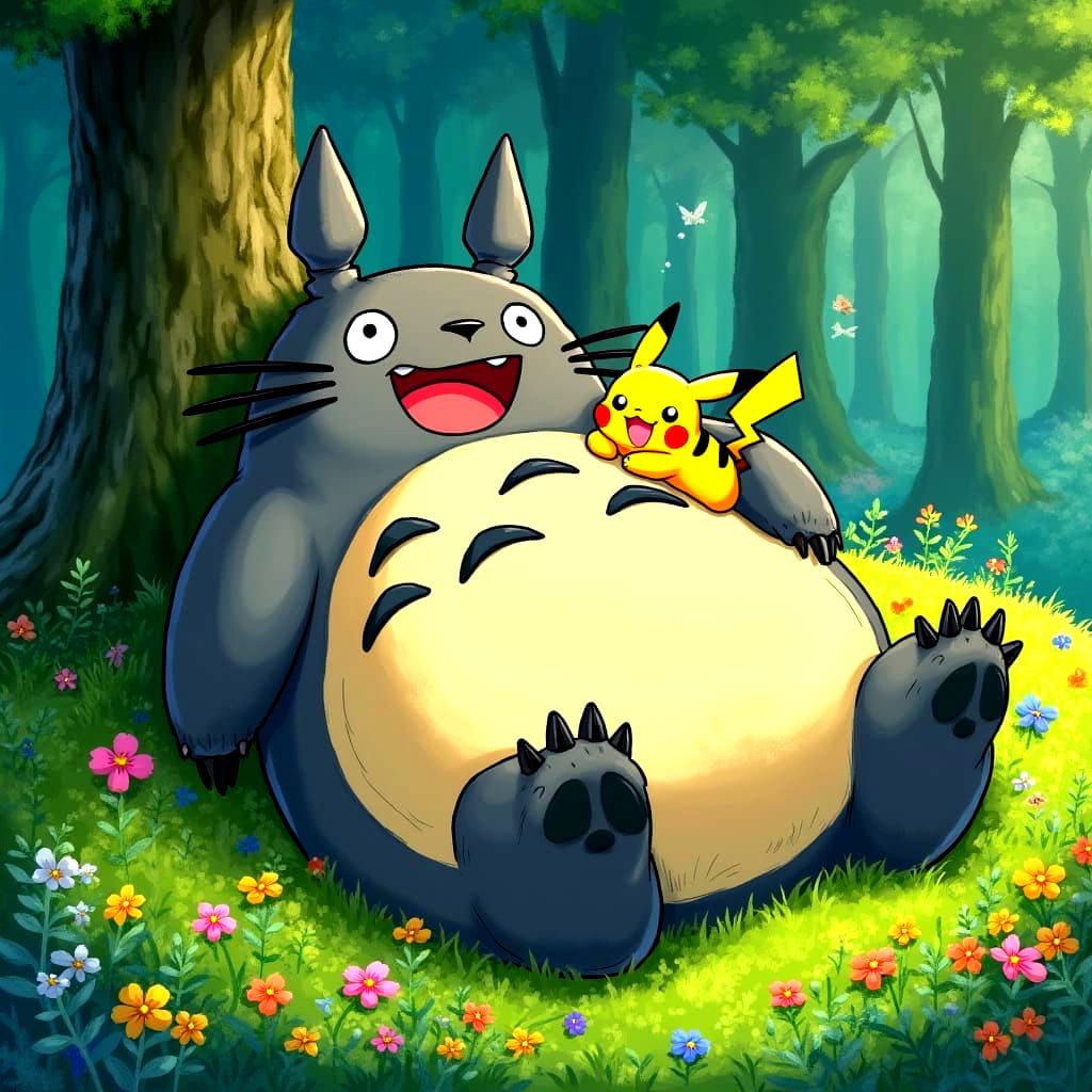 Totoro and Pikachu Share Joyful Laughter in Whimsical Anime ...