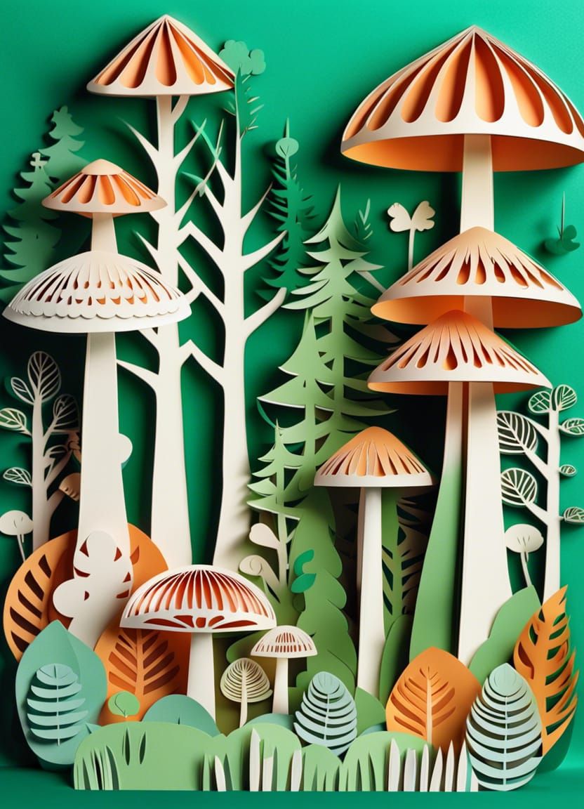 Magical Mushroom Forest in Layered Paper Art