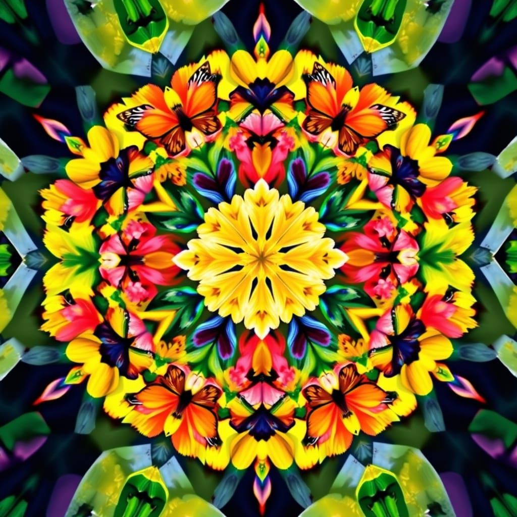 Kaleidoscopic Wildflower Bloom in Geometric Style
