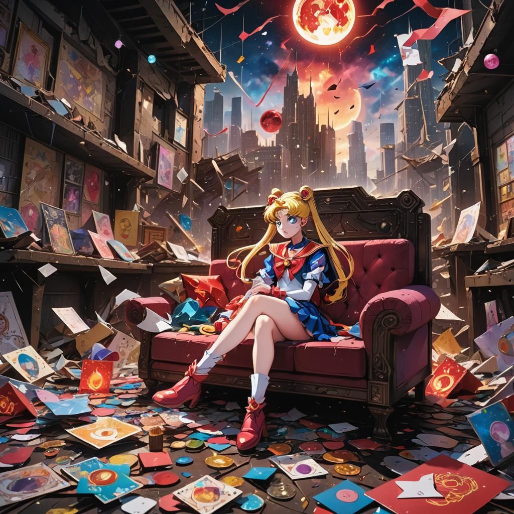 Sailor Moon in Ruined City, Cosmic Fantasy Art