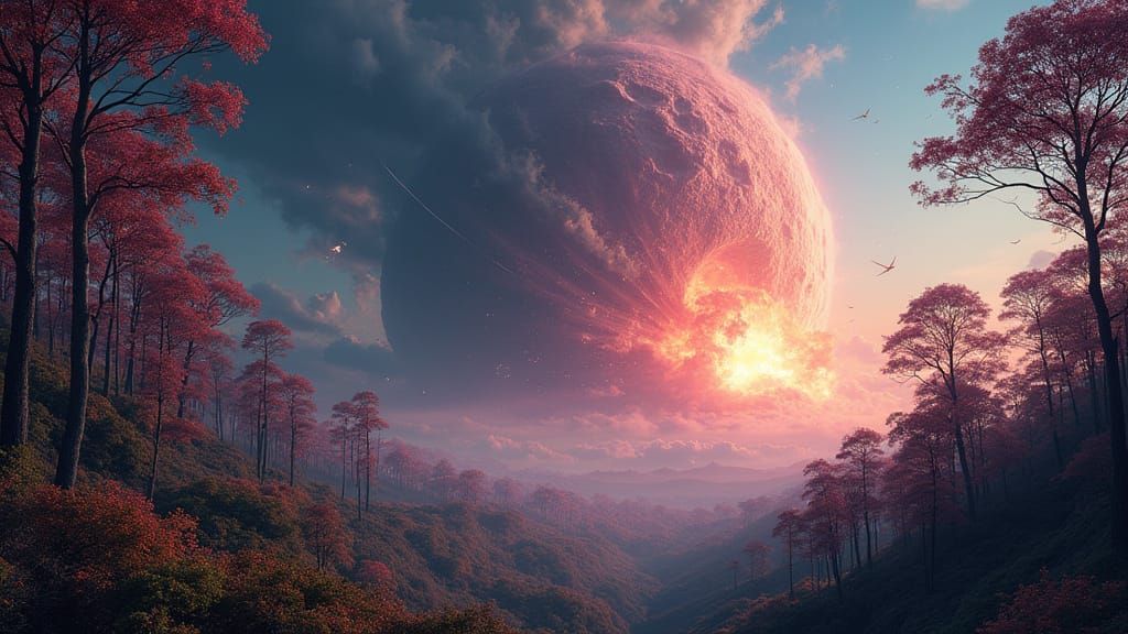 Asteroid Collision on a Vibrant Alien World