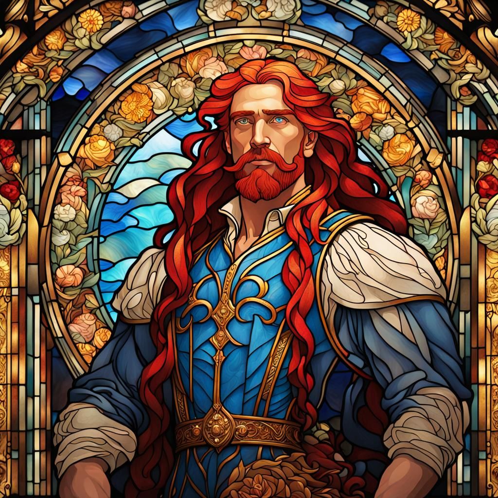 Art Nouveau Portrait of a Strongman in Stained Glass