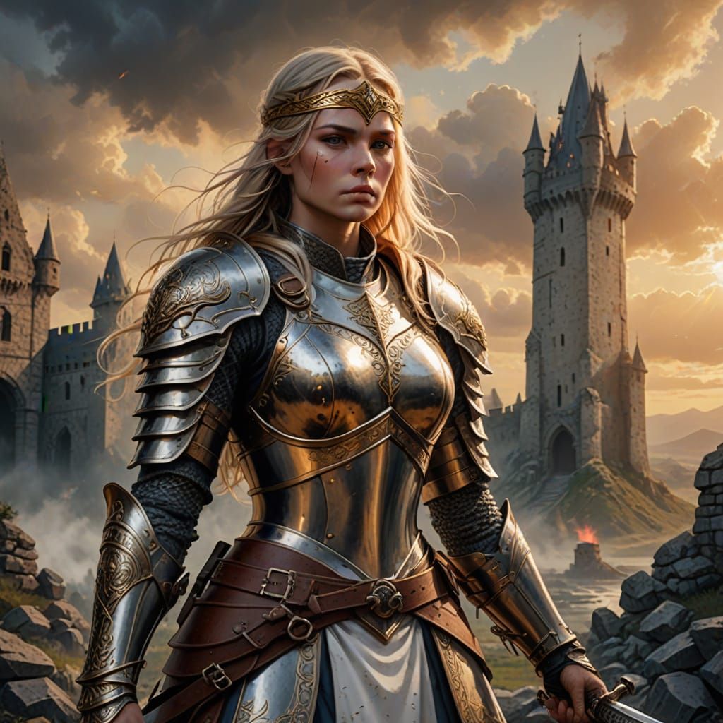 Regal Fantasy Warrior in Ruins, Golden Hour