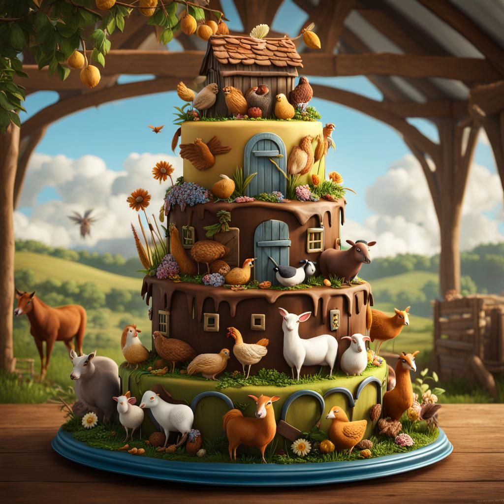 Farm Animal Cake: Detailed Matte Painting