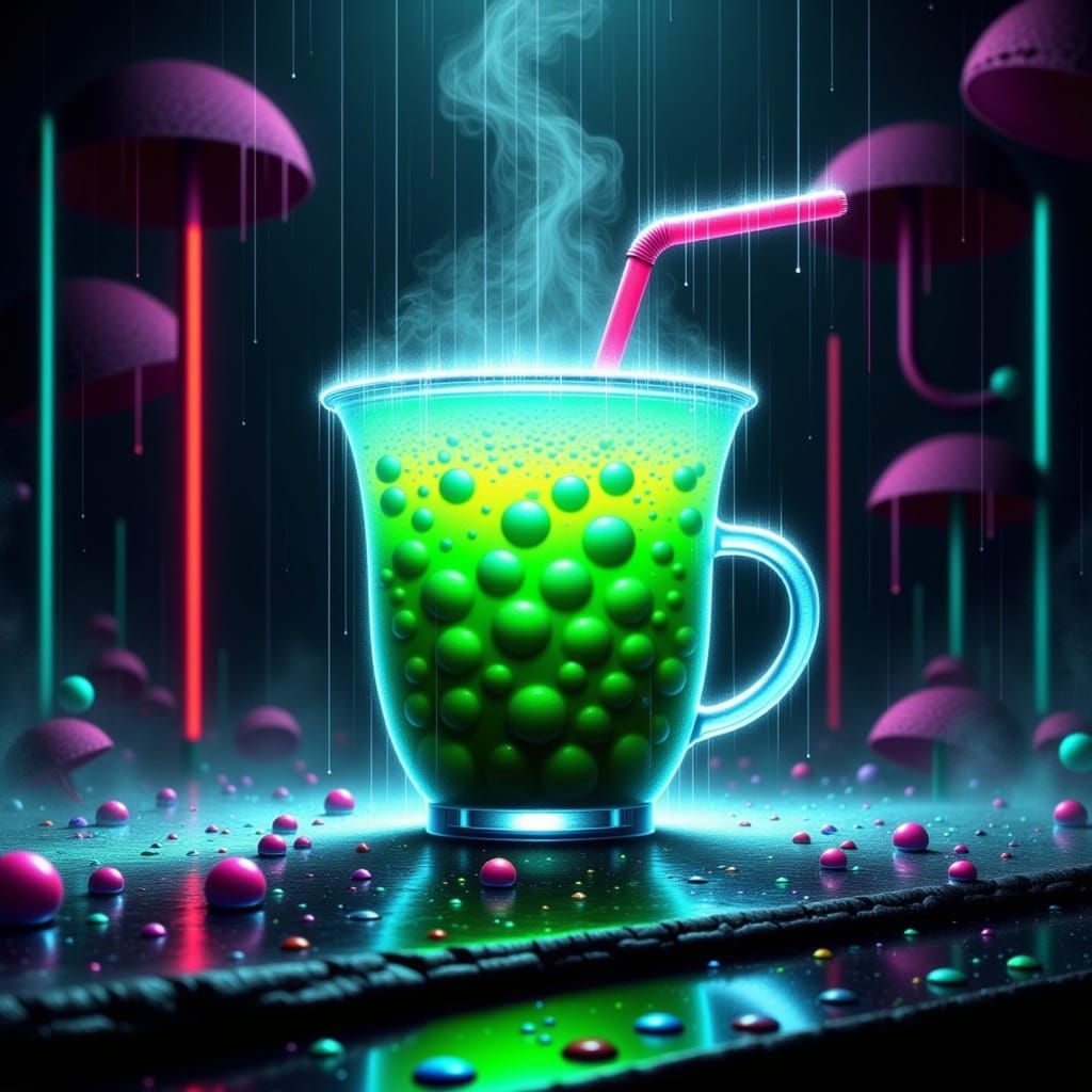 Radioactive Boba Tea Glows on Futuristic Bar