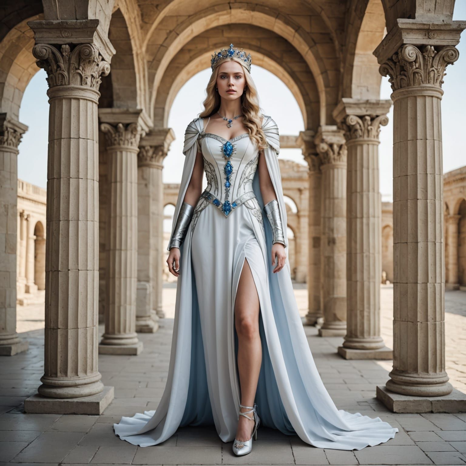 Regal Woman in Doric Architecture