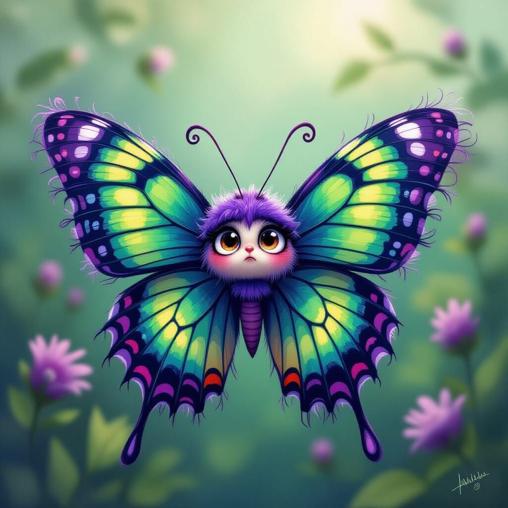 Anthropomorphic Butterfly with Emerald Wings in Whimsical St...
