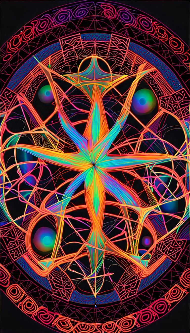 Neon Geometric Mandala of Quantum Consciousness