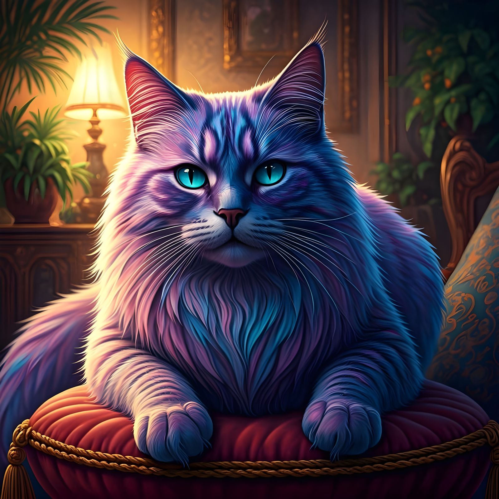 Whimsical Feline Queen Reigns in Lavender Living Room