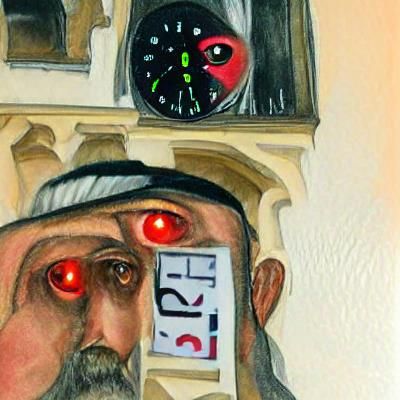 Intense Man Stares at Ominous Clock