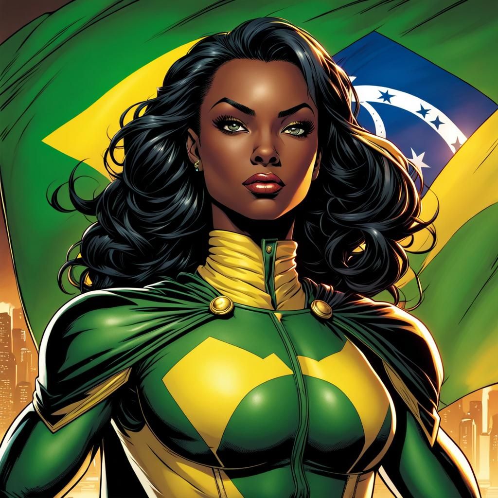 Brazilian Superheroine in Comic Book Art Style