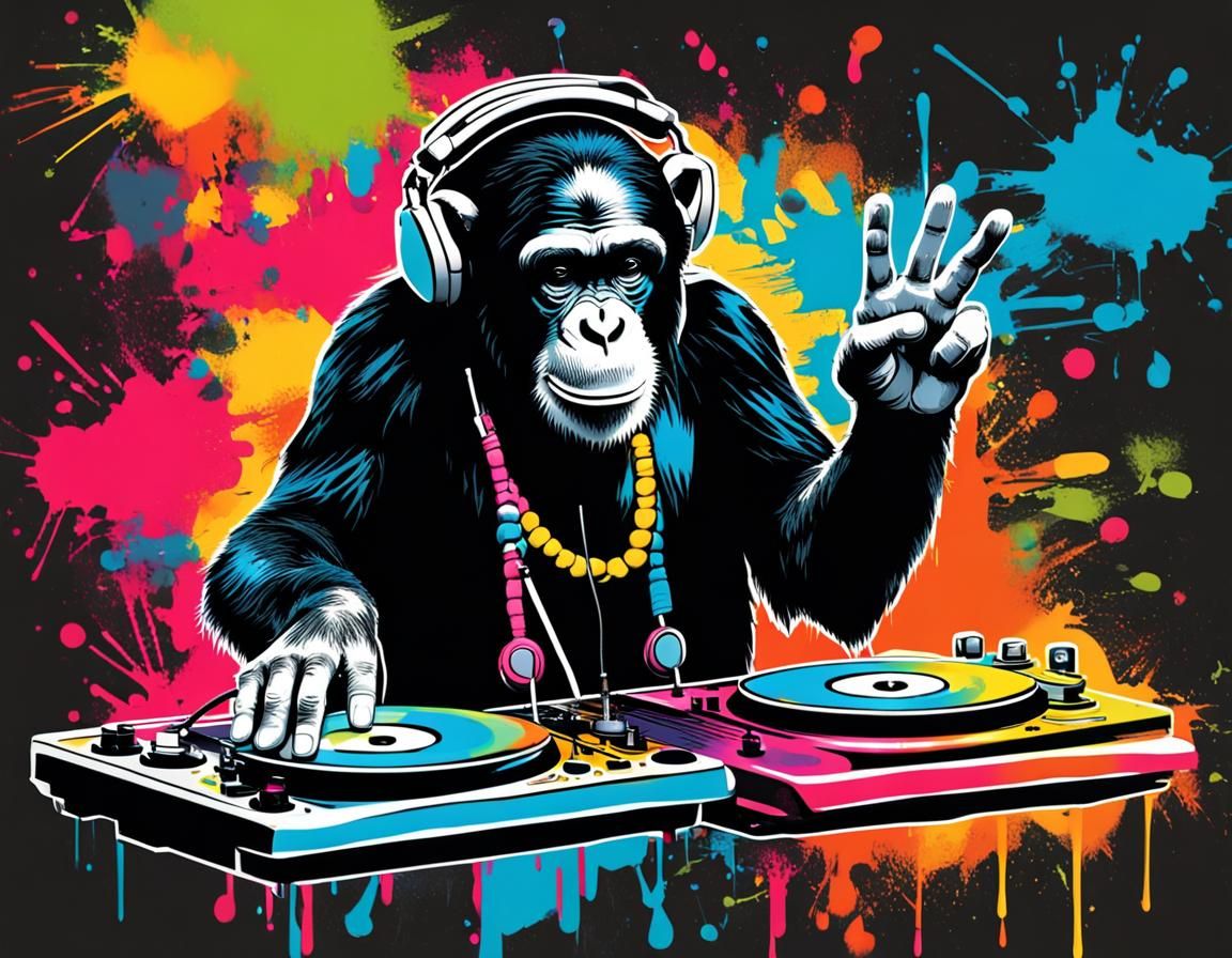 quirky cool chimpanzee dj