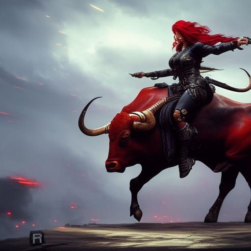 Rider on Biomechanical Bull: Dark Fantasy Masterpiece