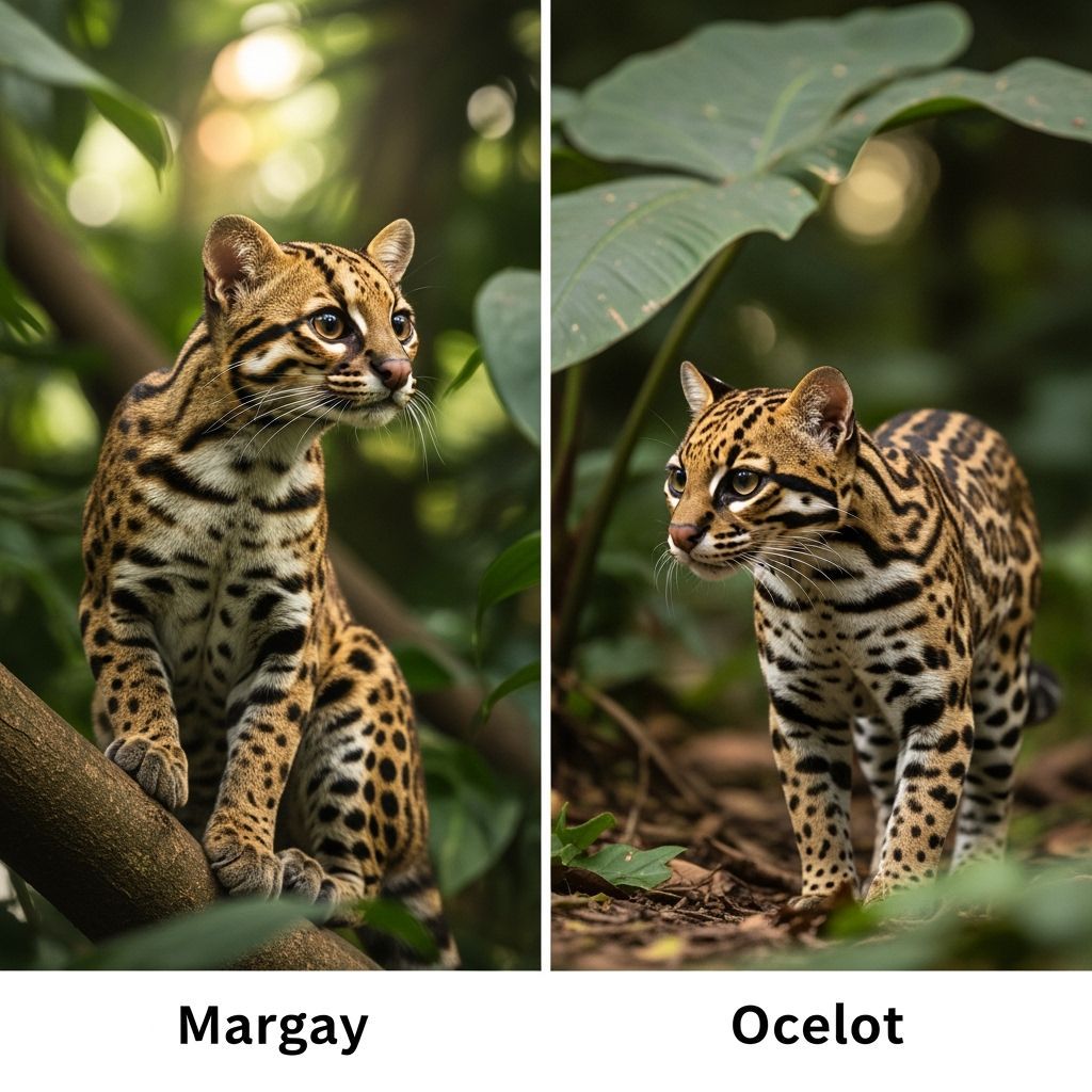 Margay and Ocelot Side by Side in Jungle