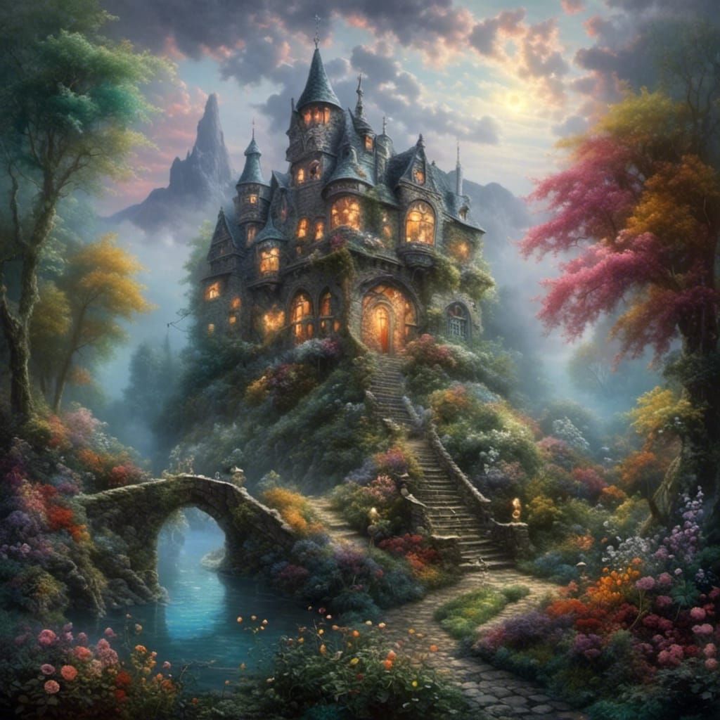 Cartoon Haunted Castle in Dark Fantasy Realism