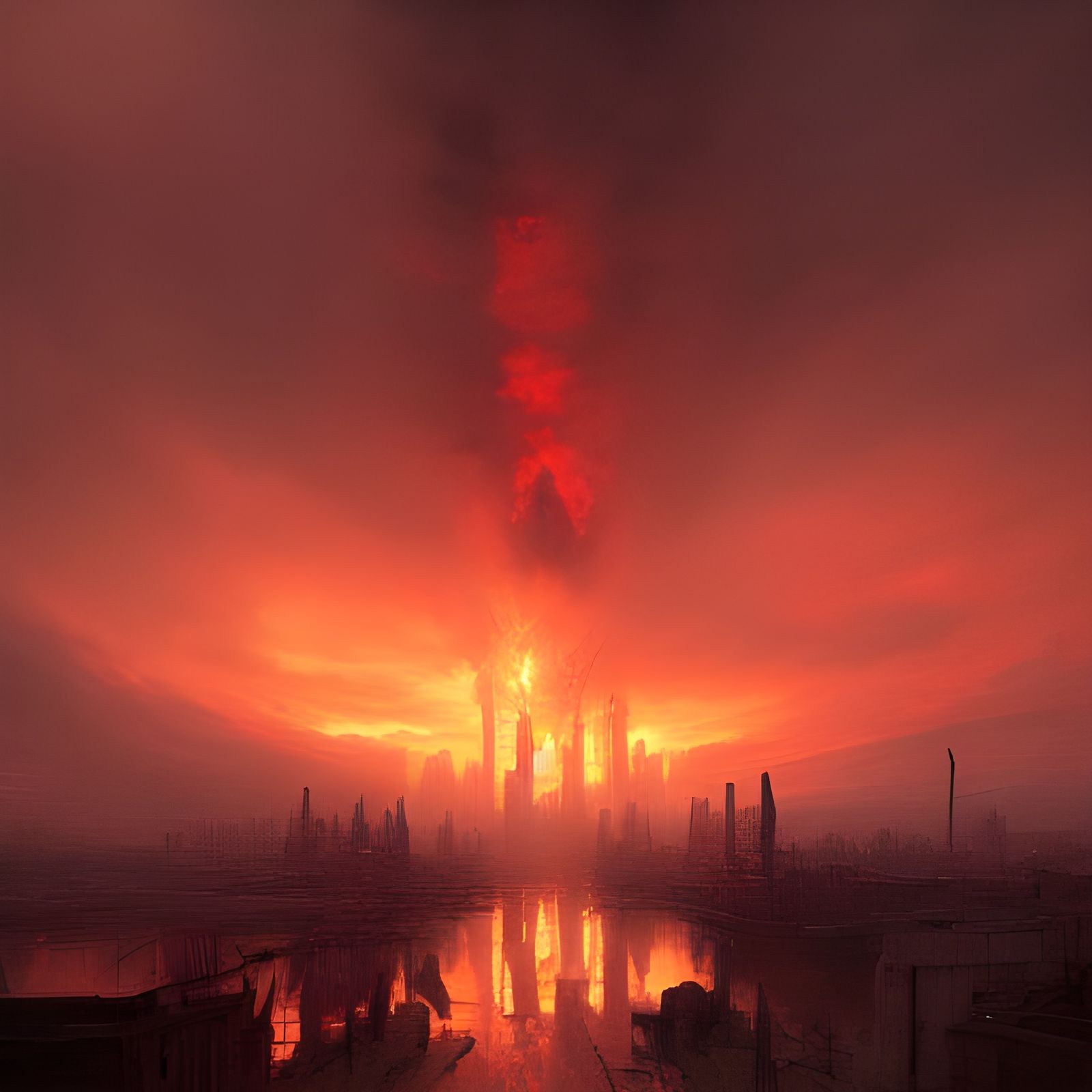 Apocalyptic City Burned to Ground: Dark Fantasy Art