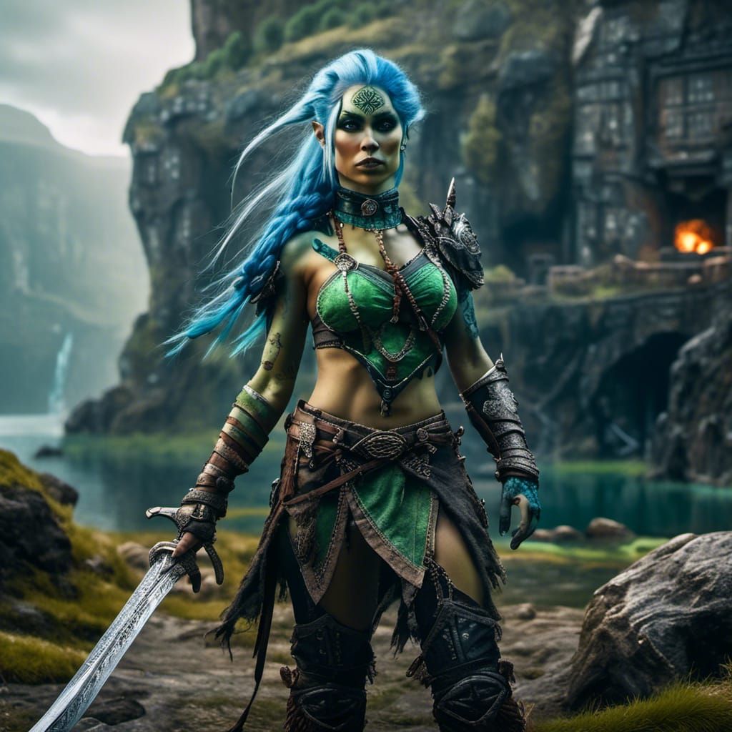 Female Orc Warrior Portrait with Blades