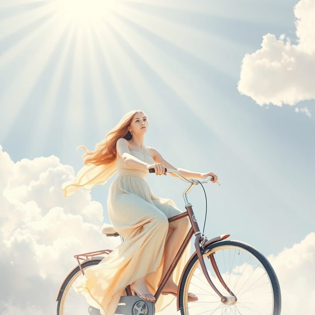 Aphrodite on Bicycle: Pastel Watercolor Art