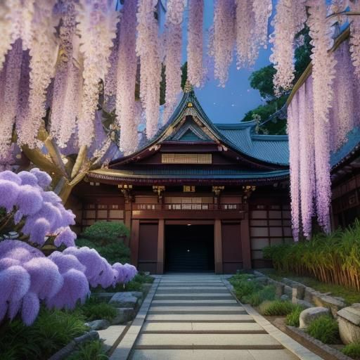 Illuminated Osaka Castle Surrounded by Blossoms