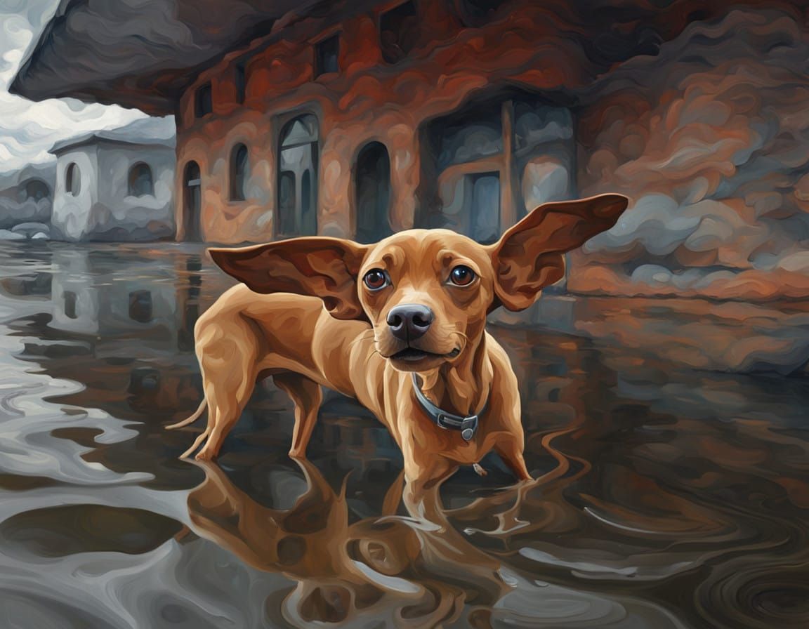 Soulful Red MinPin in Moody Oil Painting
