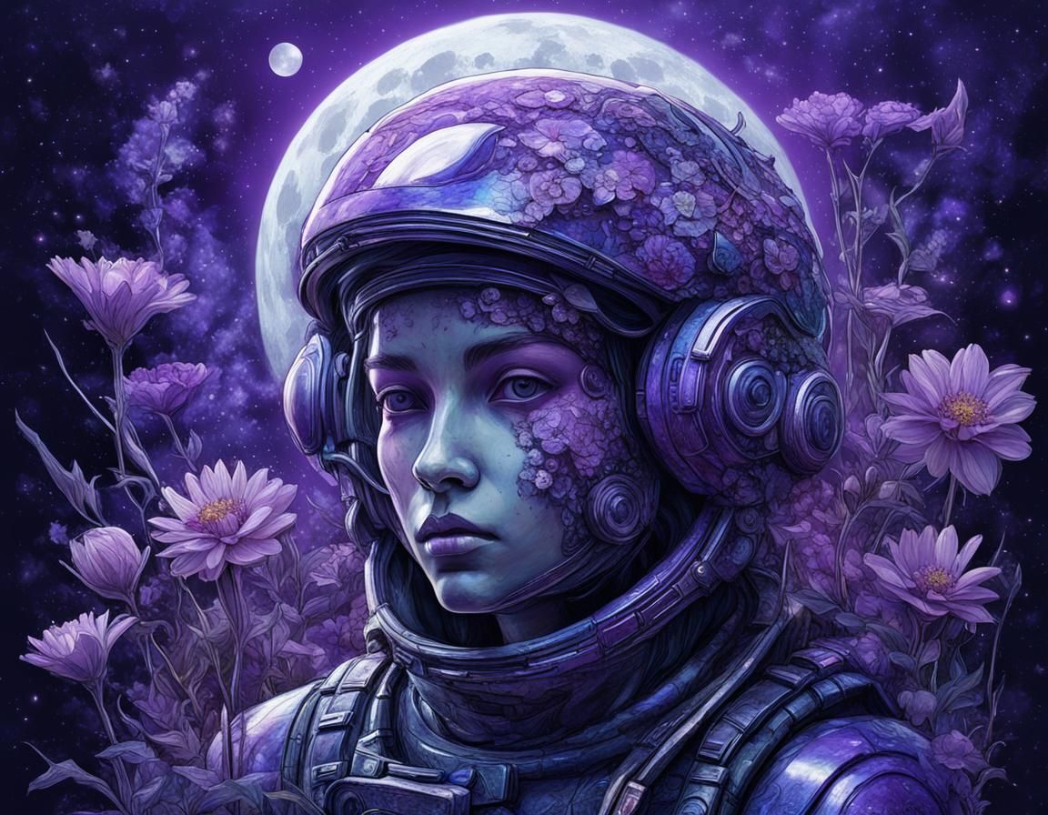 Ethereal Spacecraft with Floral Art in Cyberpunk Style