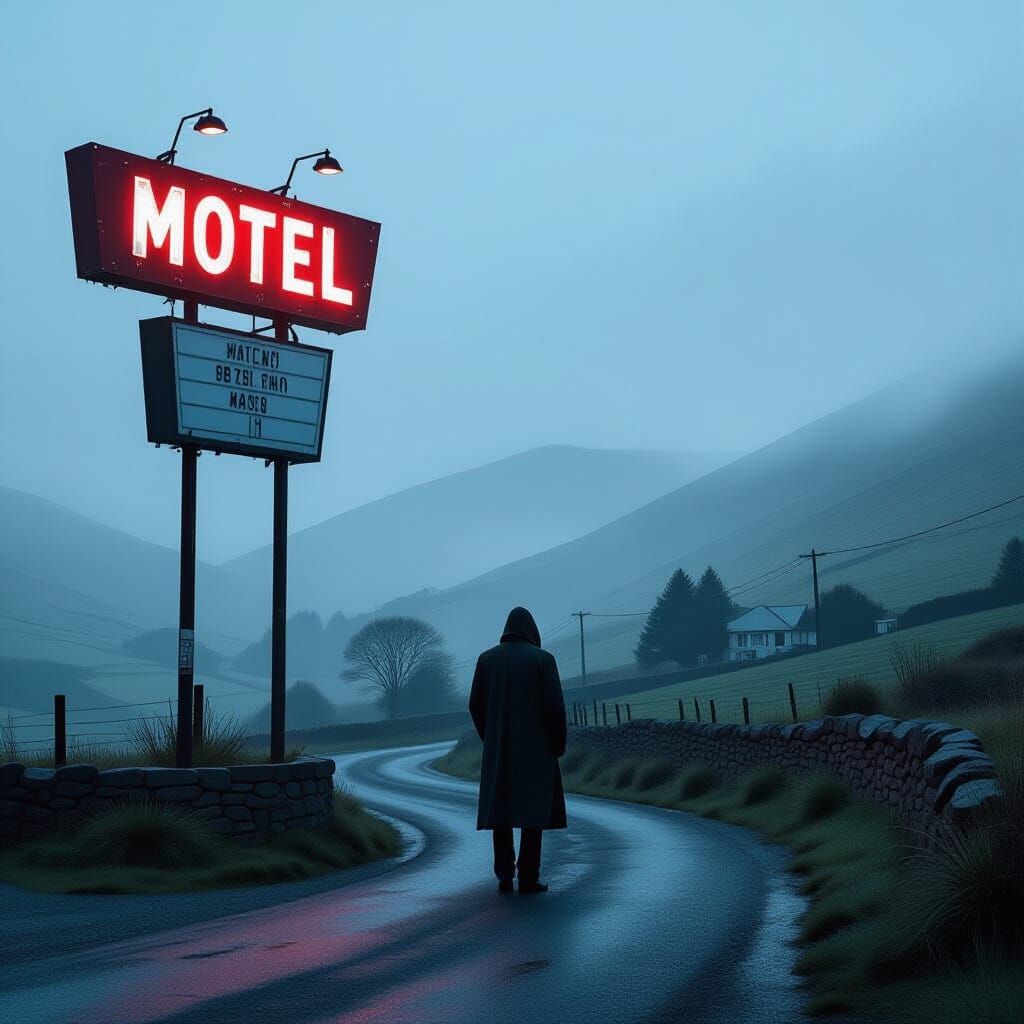 Melancholic Motel Scene in Wales, Moody Photography