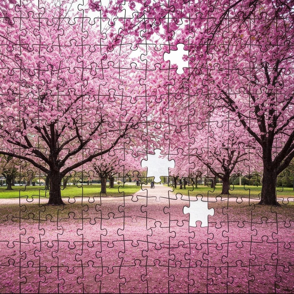 Cosmic Sakura Park in Jigsaw Puzzle Style