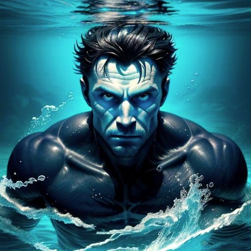 Water Swimmer Mid-Stroke in Liquid Starlight Ocean