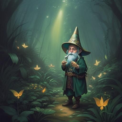 Gnome Digging for Treasure in Mystical Forest