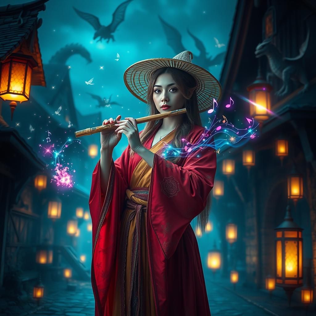 Enchanting Elven Sorceress Plays Magical Flute