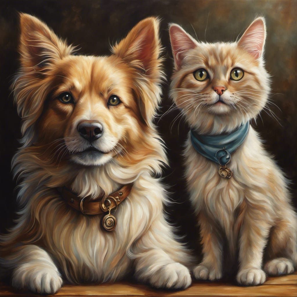 Happy Cat and Dog with a Modern Rustic Look