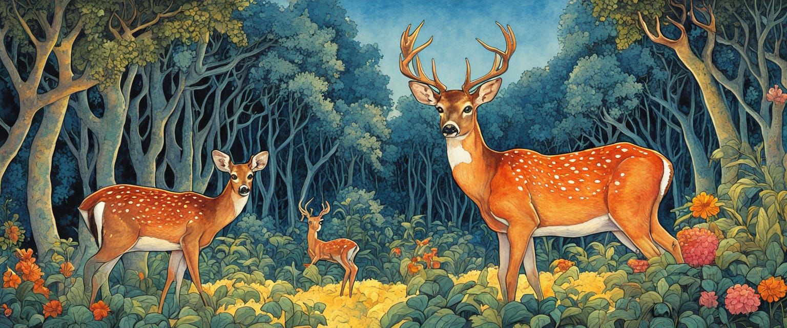 Florida Deer in Bright Morning Sunlight, Watercolor Style