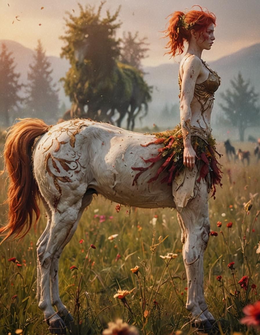 Anime-Style Centaur Dancing in a Meadow